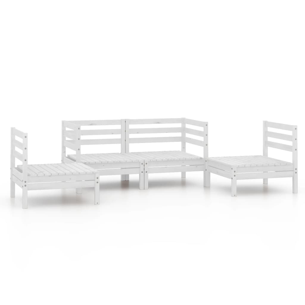 4-tlg. Garten-Lounge-Set Weiss Kiefer Massivholz